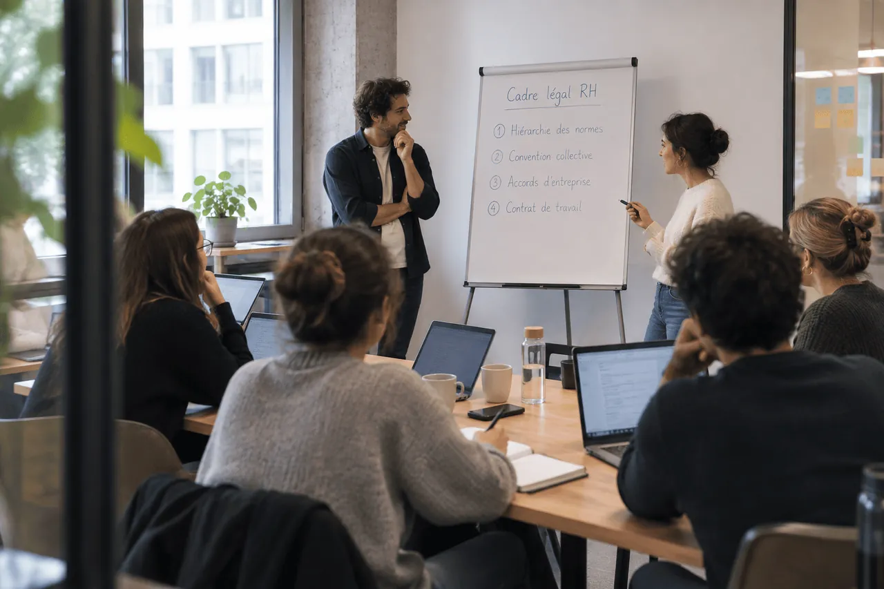 groupe de managers en formation sur le cadre légal RH