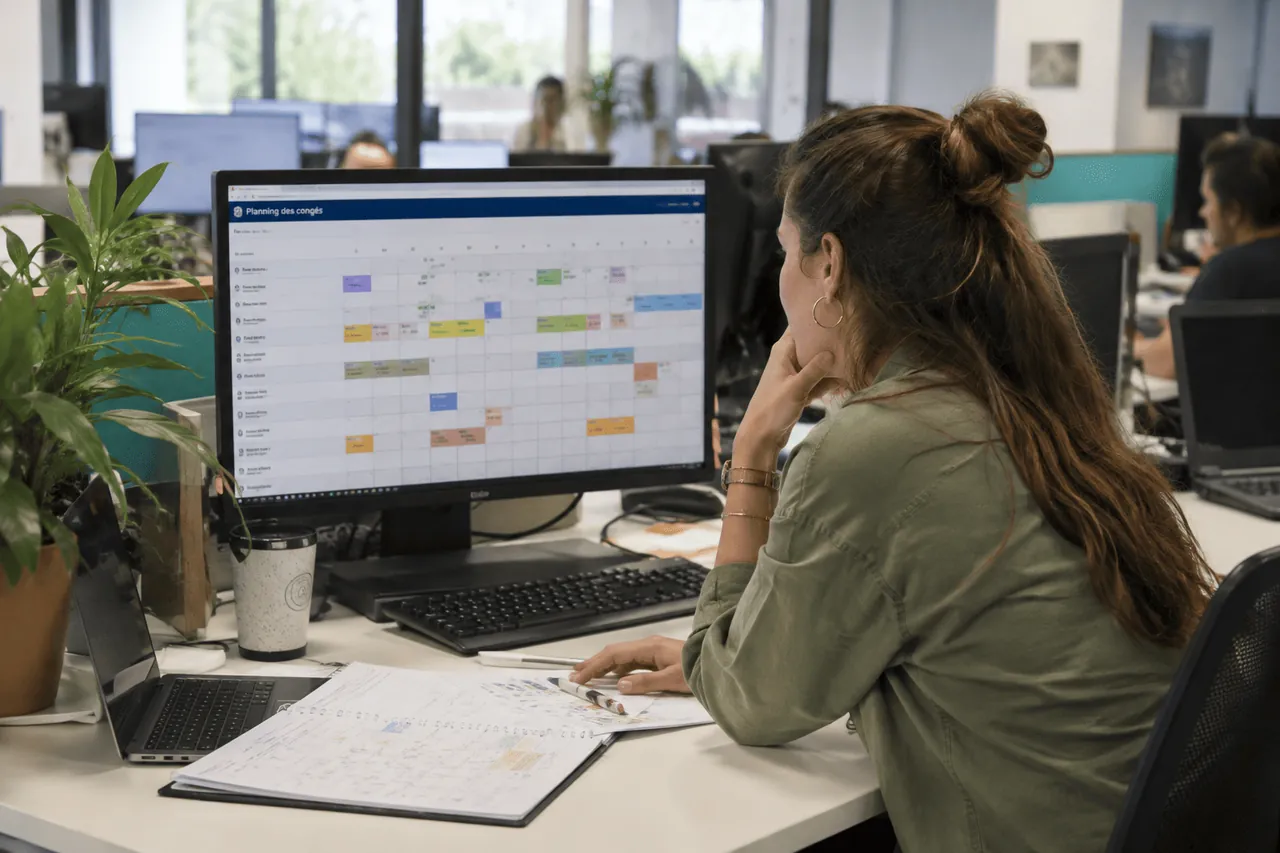 collaboratrice qui suit une formation sur les congés en ligne