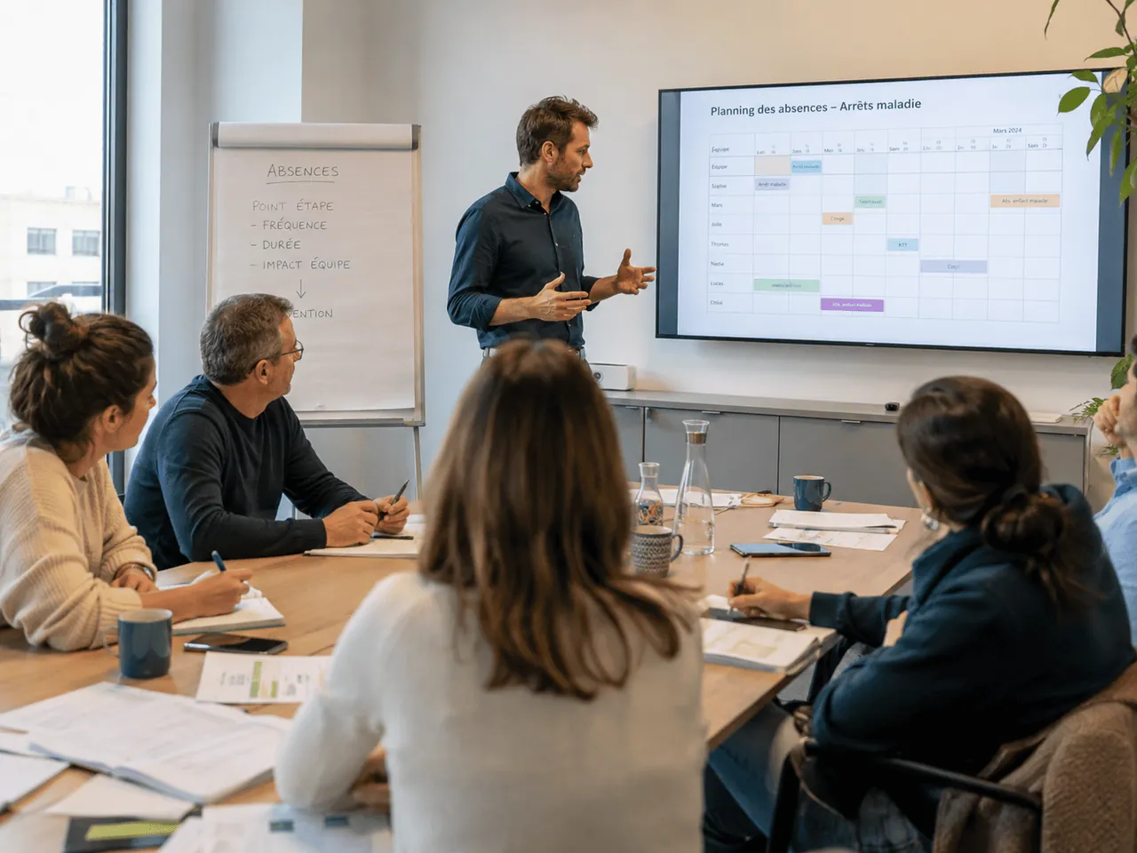 groupe de travail qui suit une formation RH sur les arrêts maladies